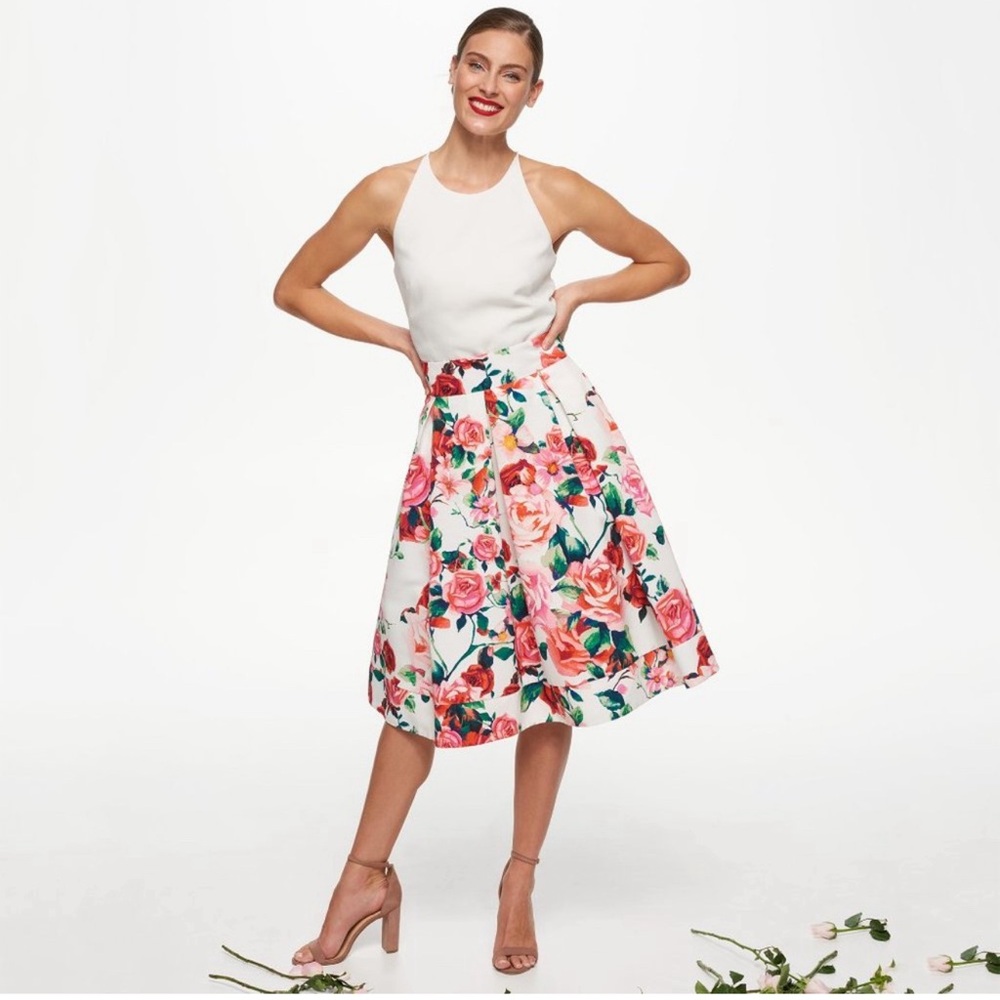 Eliza J Midi Floral Roses Skirt